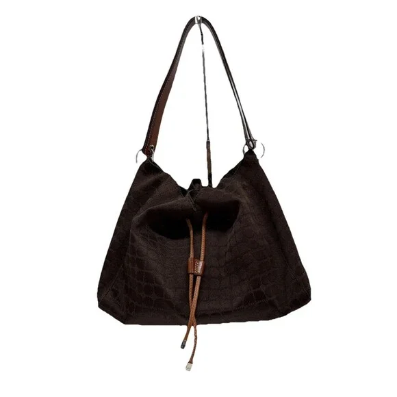 Vintage Kate Spade Brown Canvas Drawstring Bucket Bag Dot Geometric Print - Picture 2 of 13